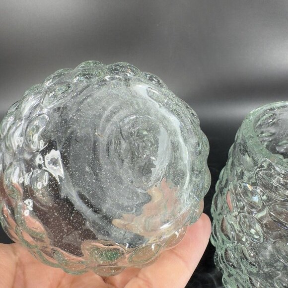 Hand Blown Stemless Drinking Cups Tumbler Set 2 Recycle Glass Green Tint Glasses - Picture 9 of 16